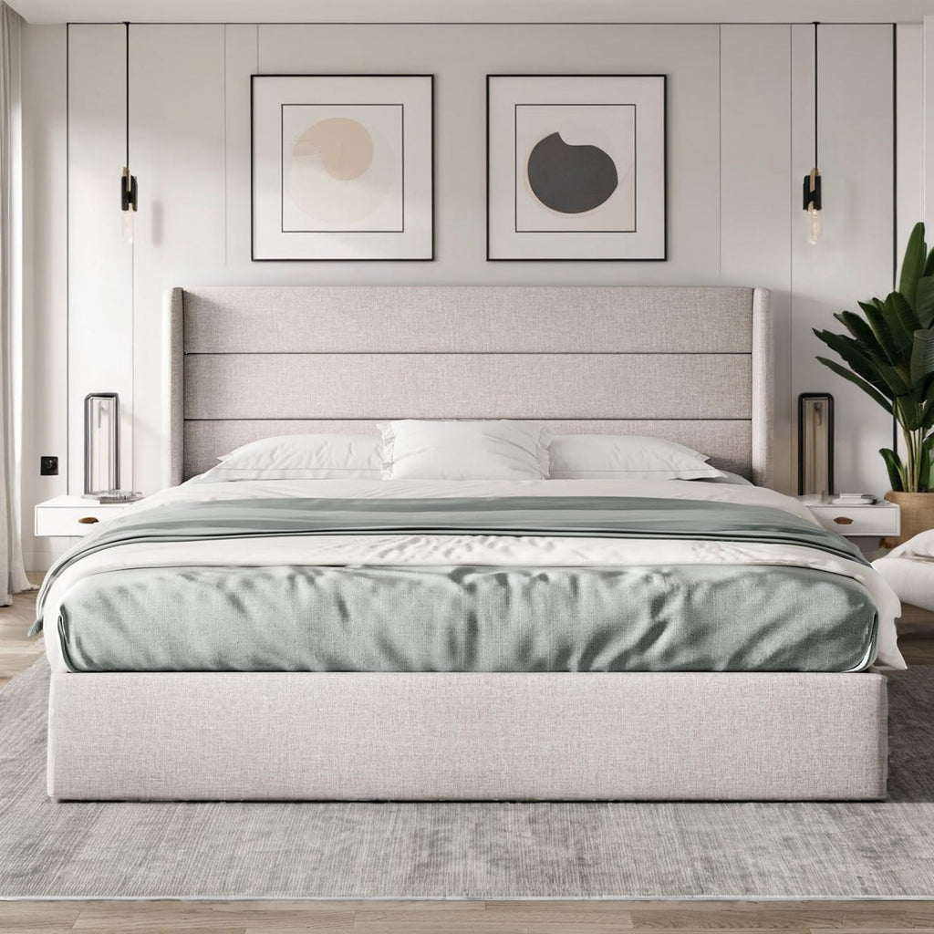 Lift Up Storage Bed Frame with Wingback Headboard