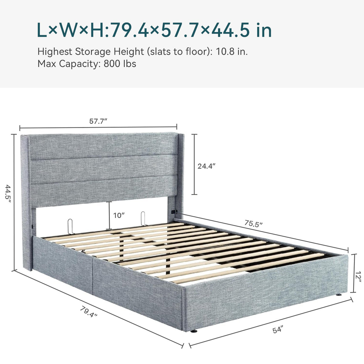 Lift Up Storage Bed Frame with Wingback Headboard
