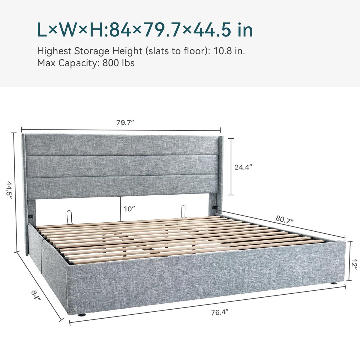 Lift Up Storage Bed Frame with Wingback Headboard