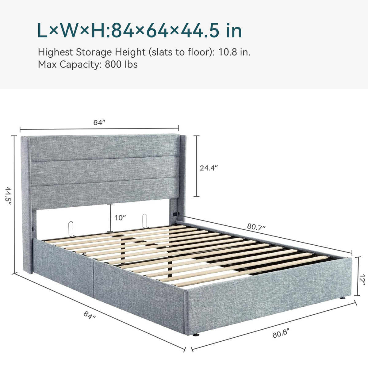 Lift Up Storage Bed Frame with Wingback Headboard