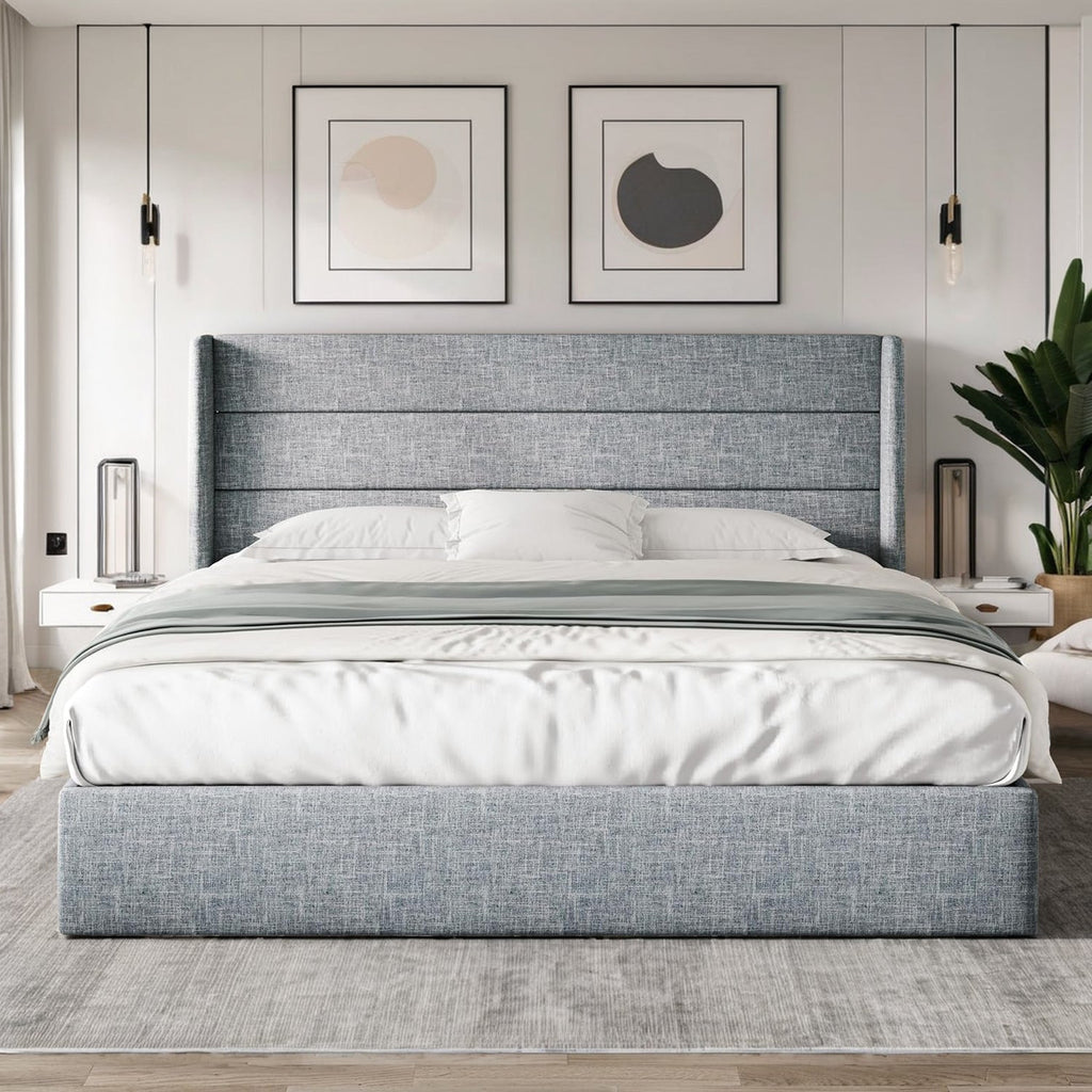 Lift Up Storage Bed Frame with Wingback Headboard