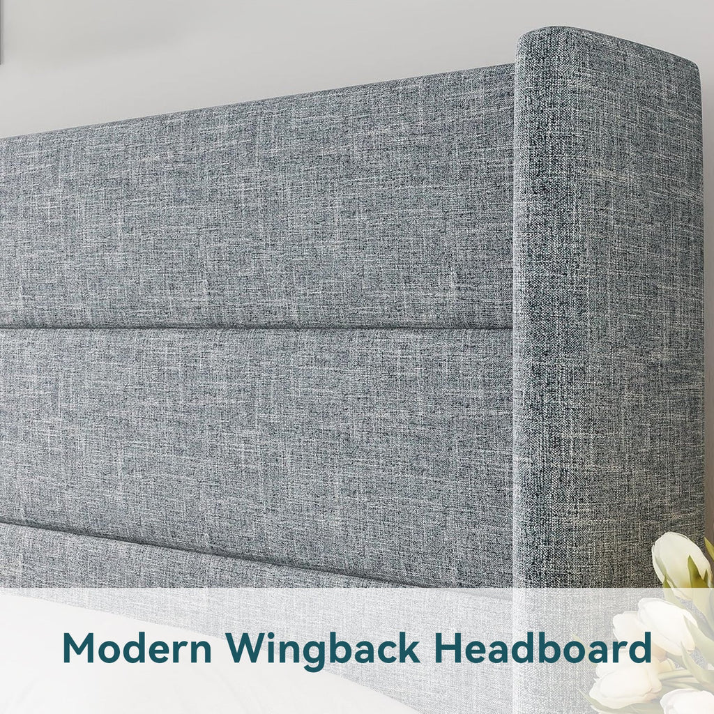 Lift Up Storage Bed Frame with Wingback Headboard