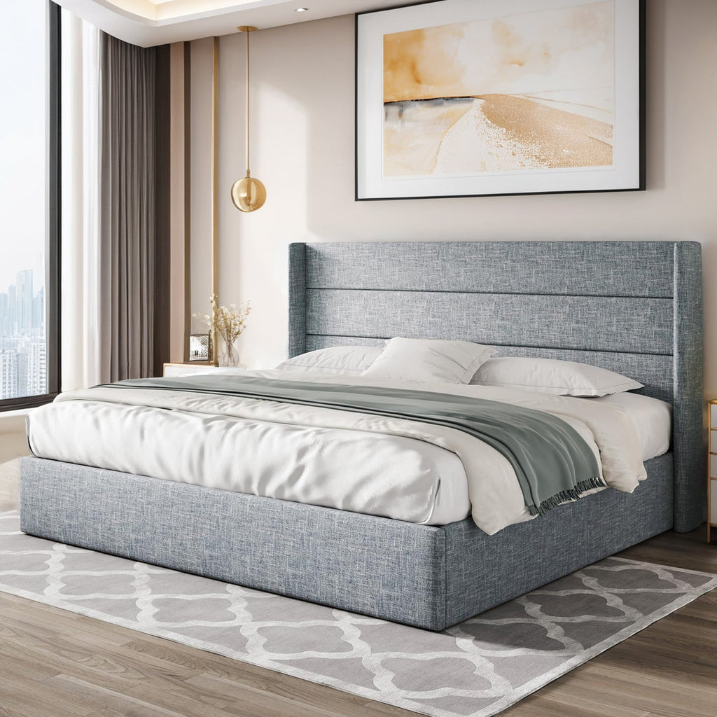 Lift Up Storage Bed Frame with Wingback Headboard