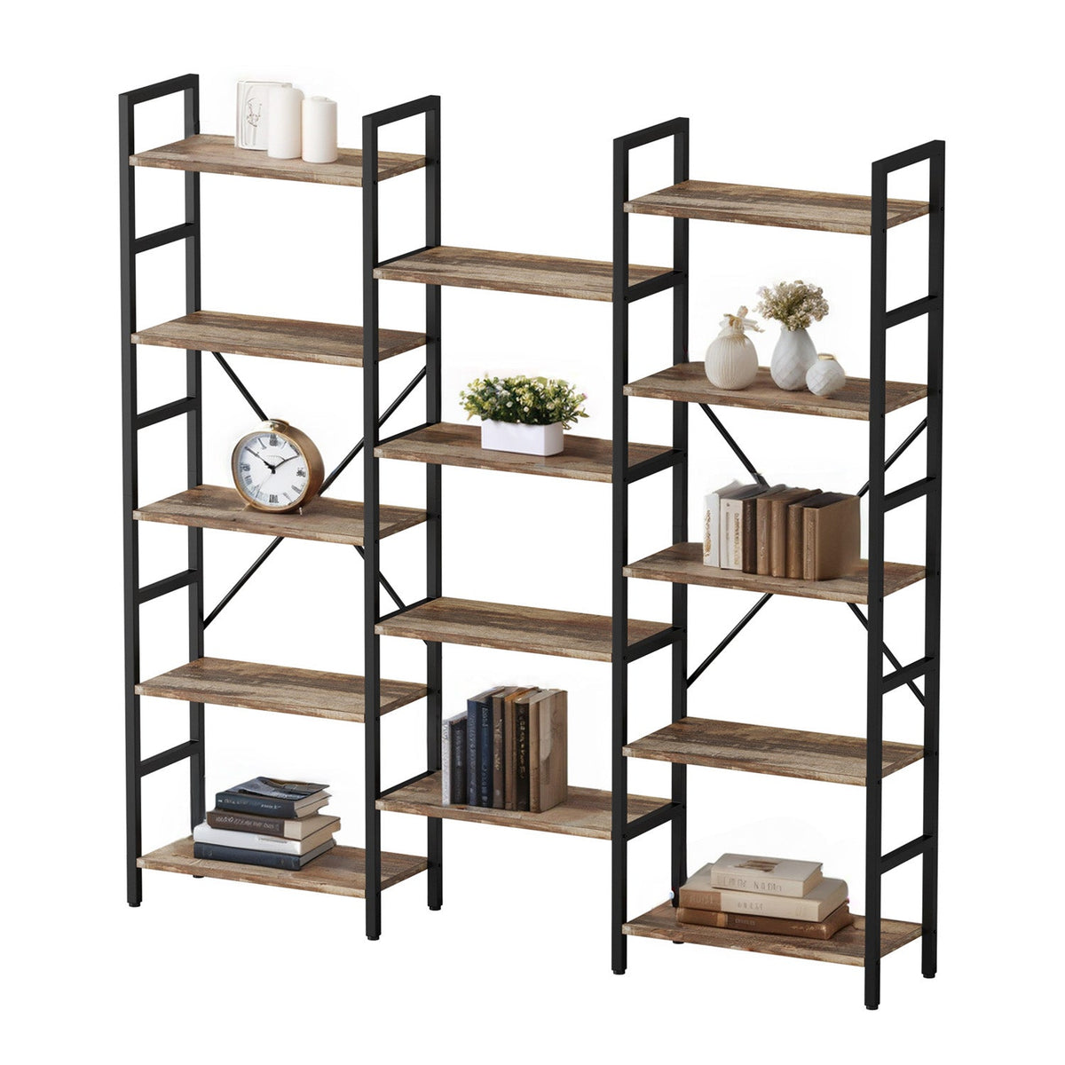 3 Wide 5-Tier Industrial Etagere Bookcase