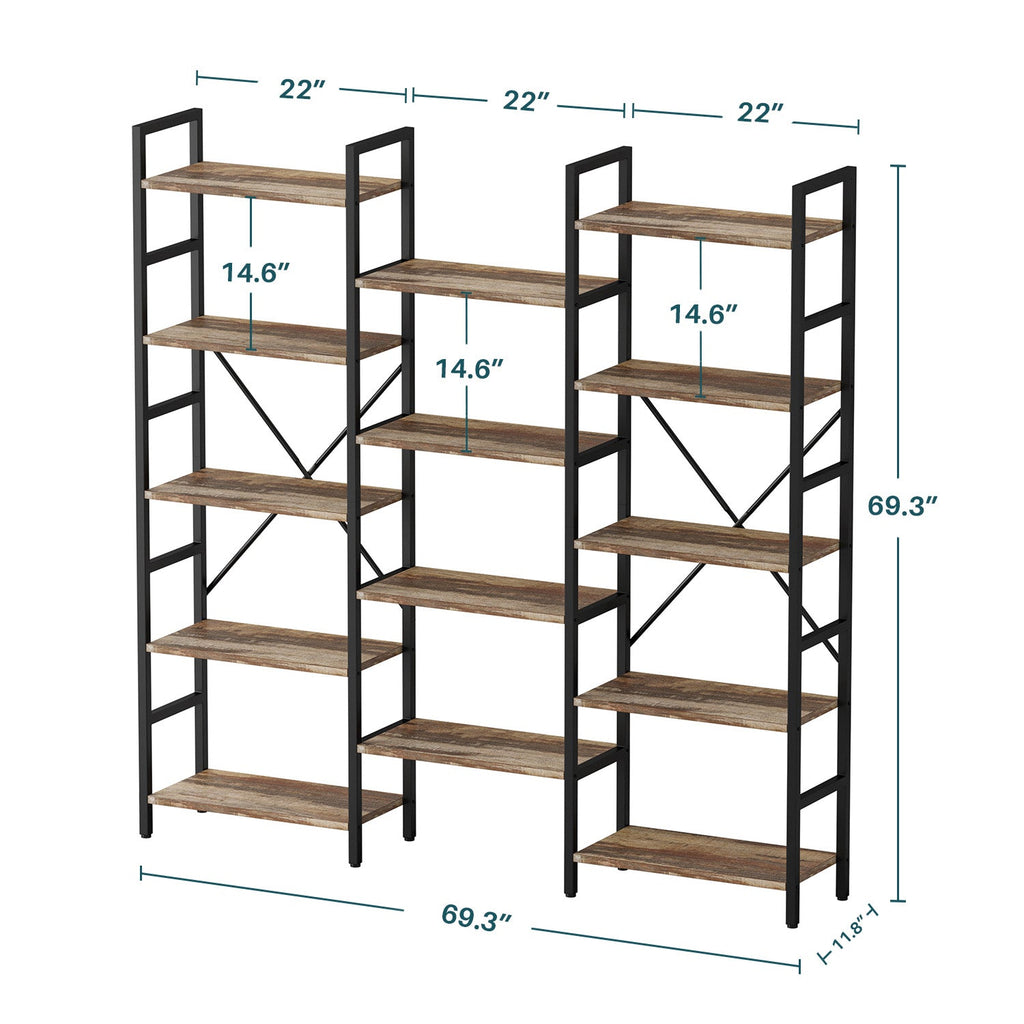 3 Wide 5-Tier Industrial Etagere Bookcase