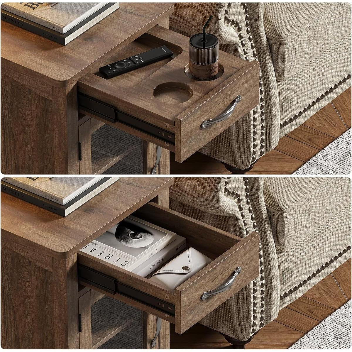 Narrow End Table with Charging Station and Drawer