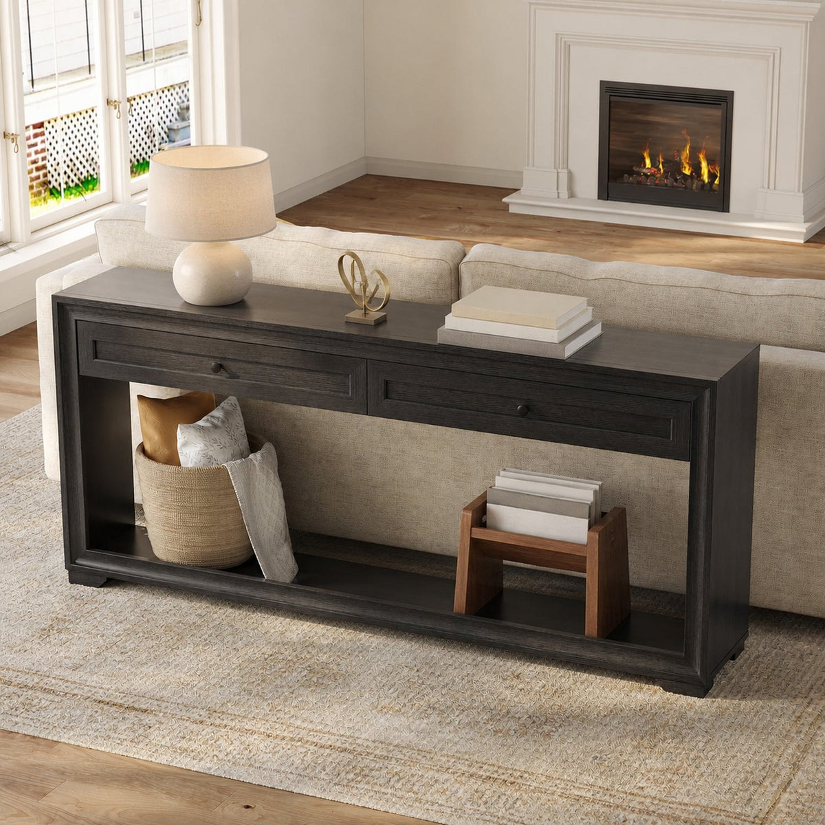 71 Inch Extra Long Console Table with 2 Drawers