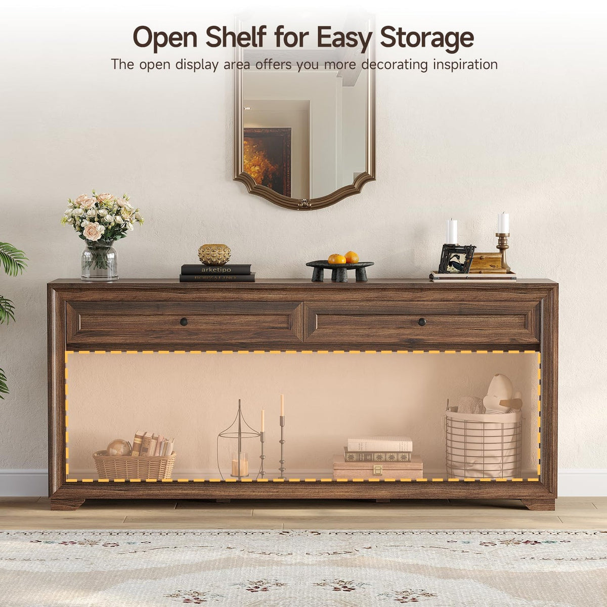 71 Inch Extra Long Console Table with 2 Drawers