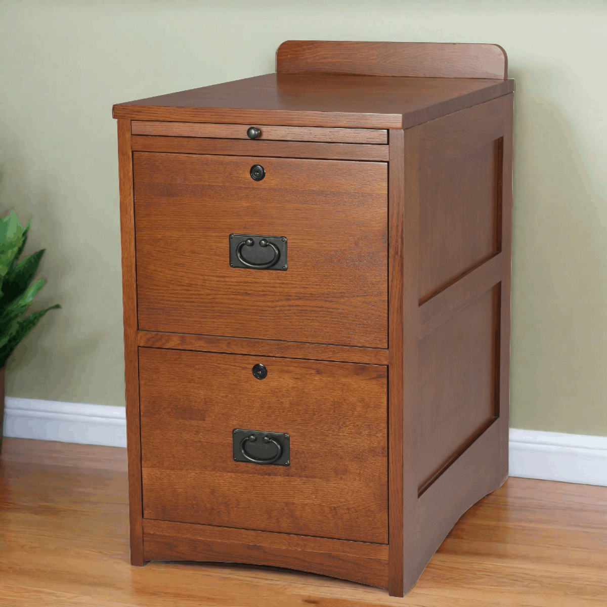Mission Oak 2-Drawer File Cabinet with Writing Tray