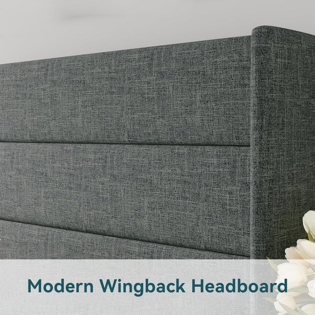 Lift Up Storage Bed Frame with Wingback Headboard