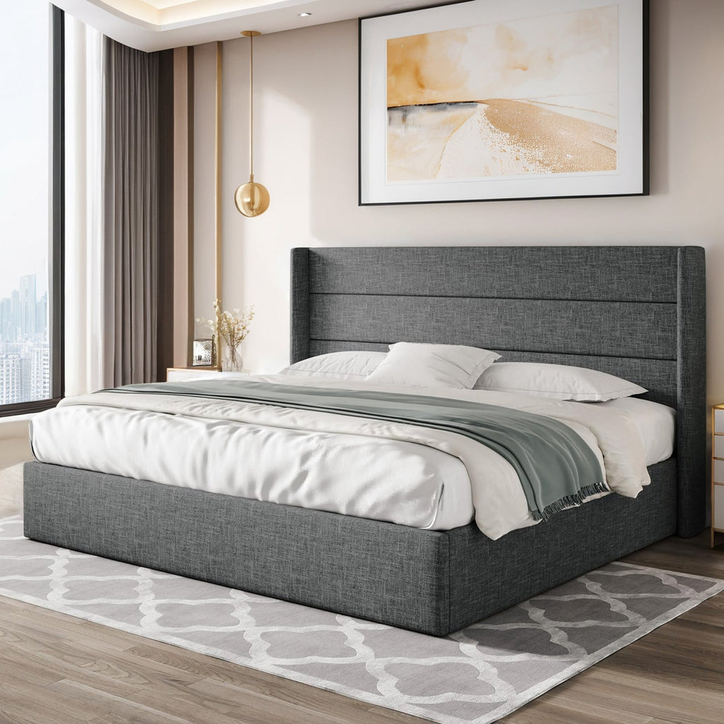 Lift Up Storage Bed Frame with Wingback Headboard