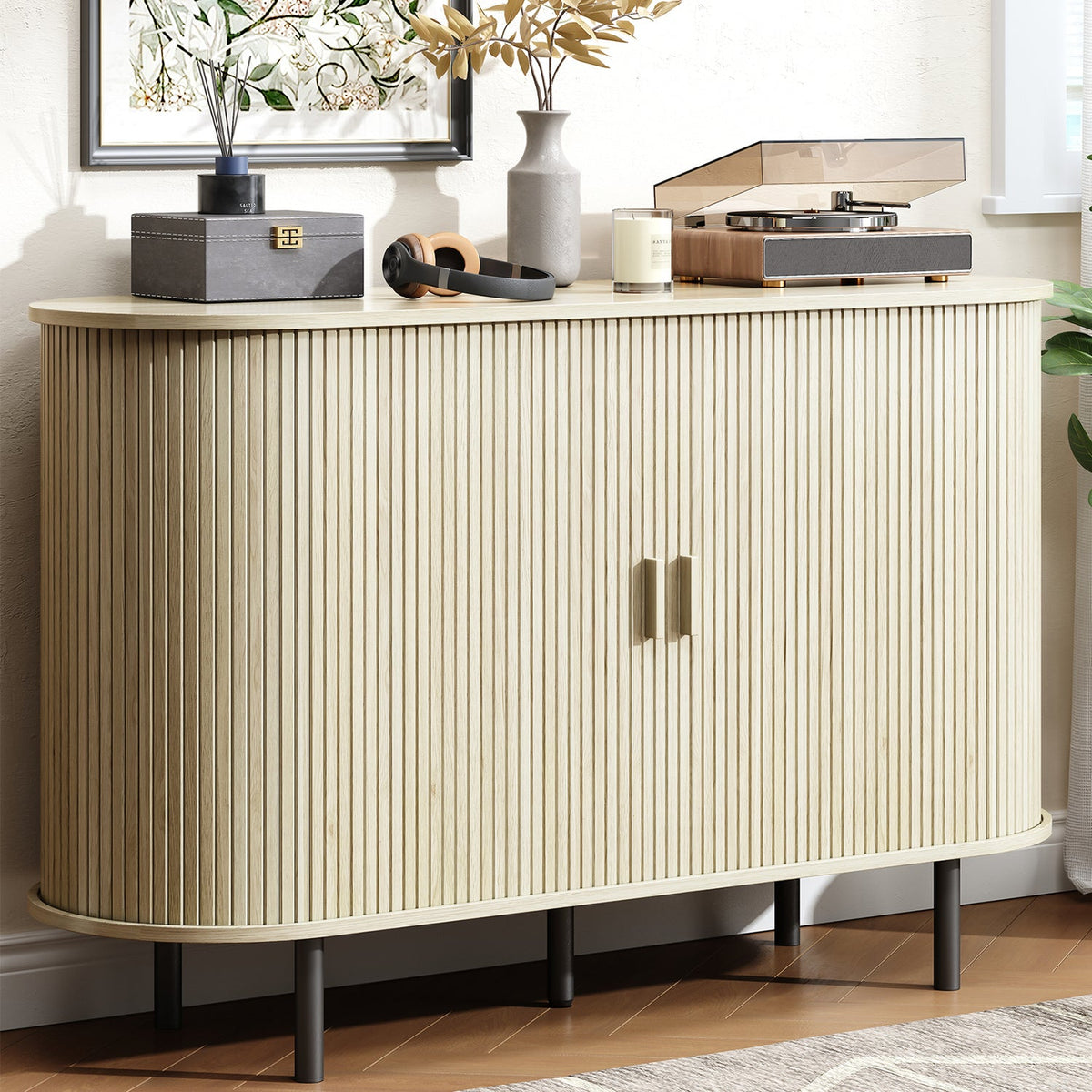 48 Inch Fluted Buffet Sideboard Coffee Bar Cabinet