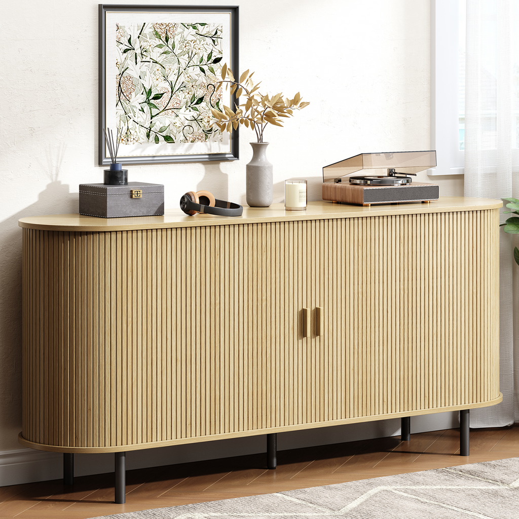 63 Inch Fluted Buffet Sideboard Coffee Bar Cabinet