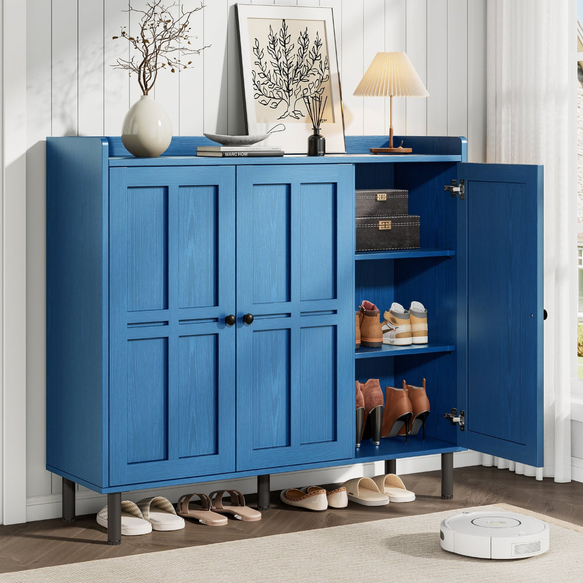 Freestanding Shoe Cabinet with 3 Doors and Shelves