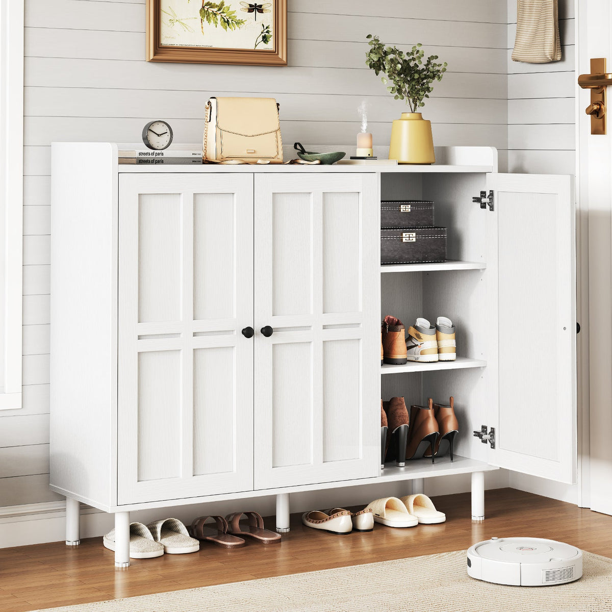 Freestanding Shoe Cabinet with 3 Doors and Shelves