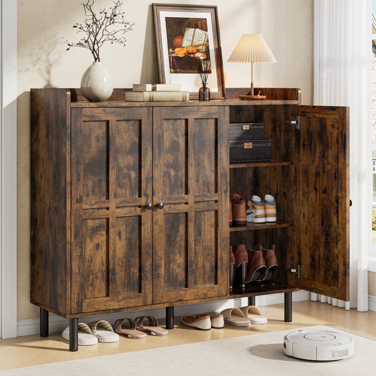 Freestanding Shoe Cabinet with 3 Doors and Shelves