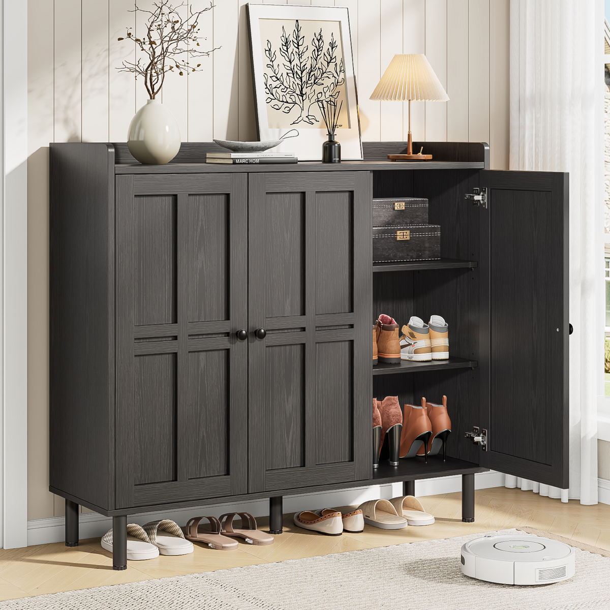 Freestanding Shoe Cabinet with 3 Doors and Shelves