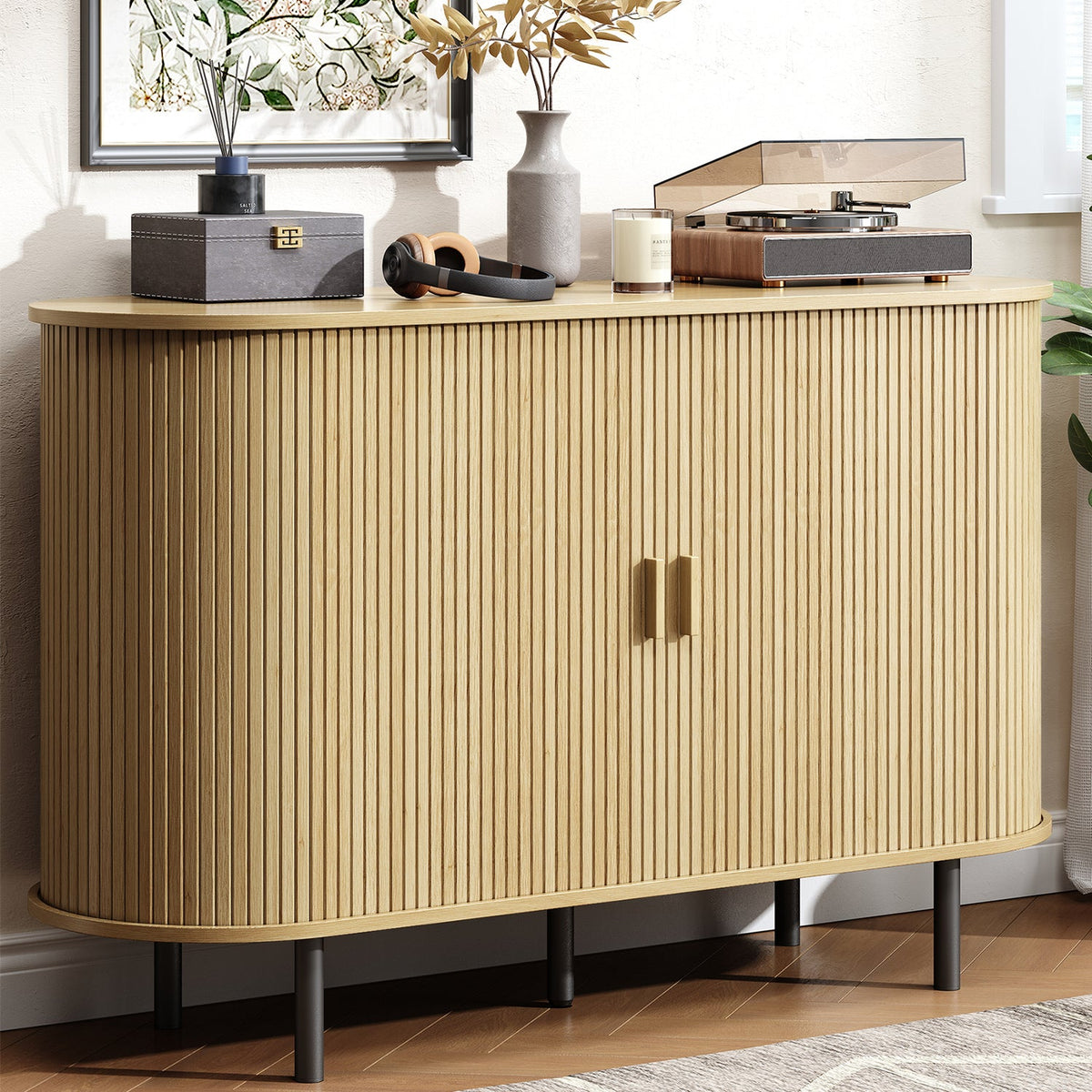 48 Inch Fluted Buffet Sideboard Coffee Bar Cabinet