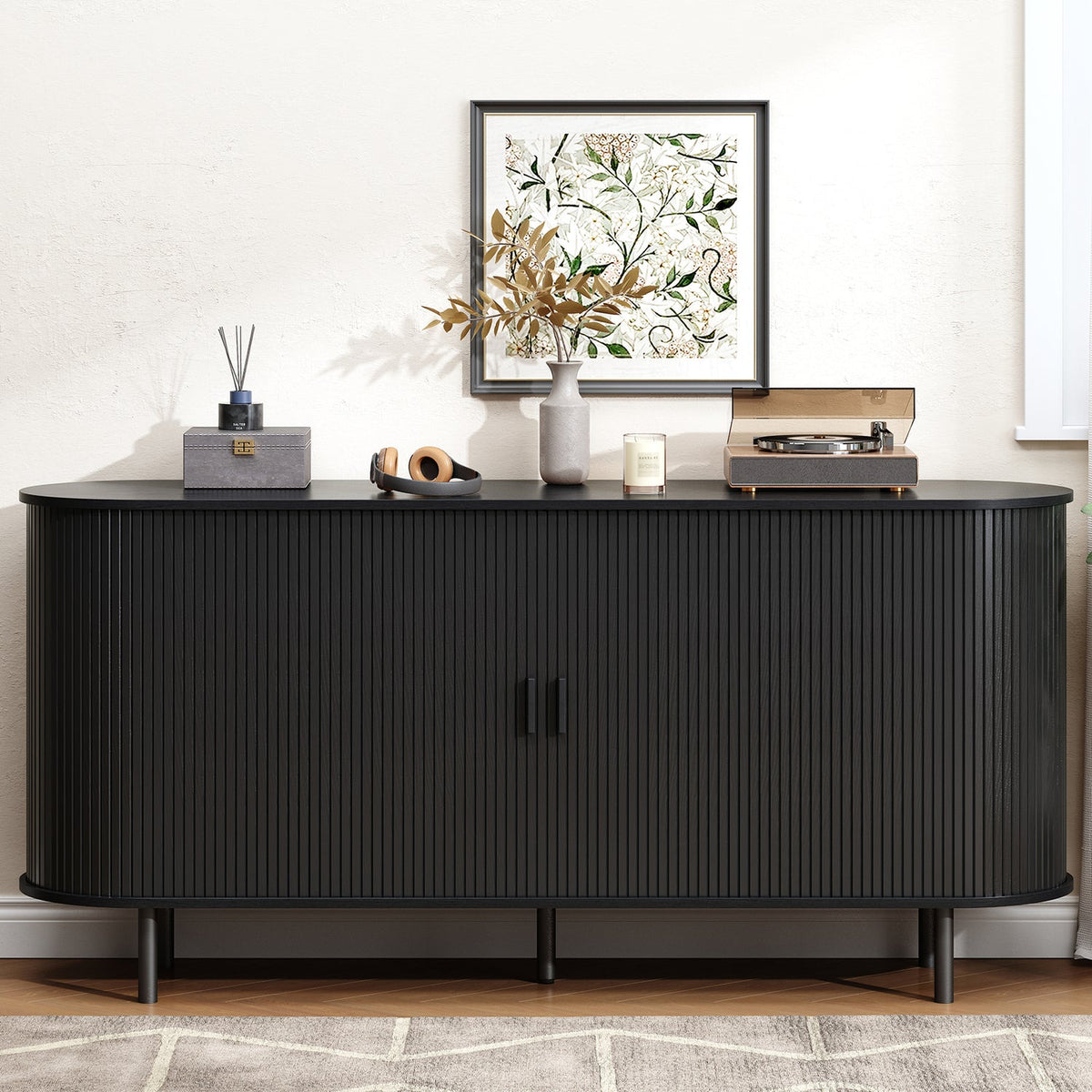 63 Inch Fluted Buffet Sideboard Coffee Bar Cabinet