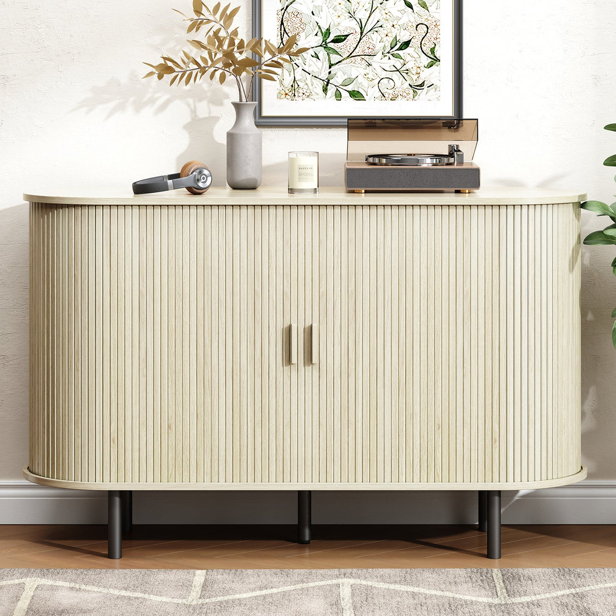 48 Inch Fluted Buffet Sideboard Coffee Bar Cabinet