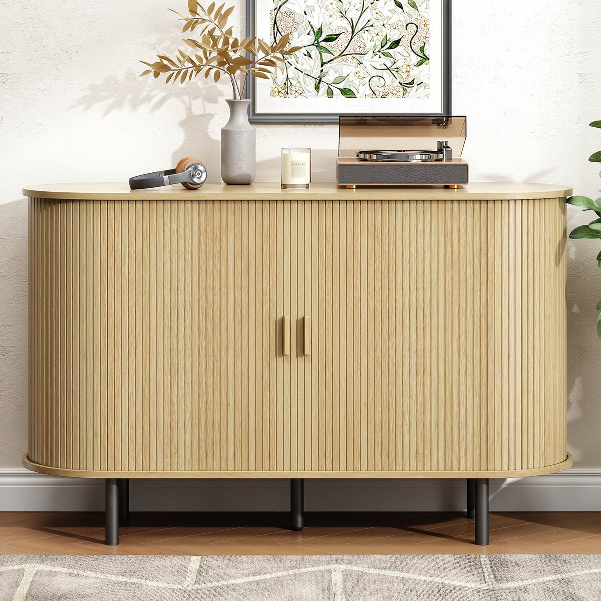 48 Inch Fluted Buffet Sideboard Coffee Bar Cabinet