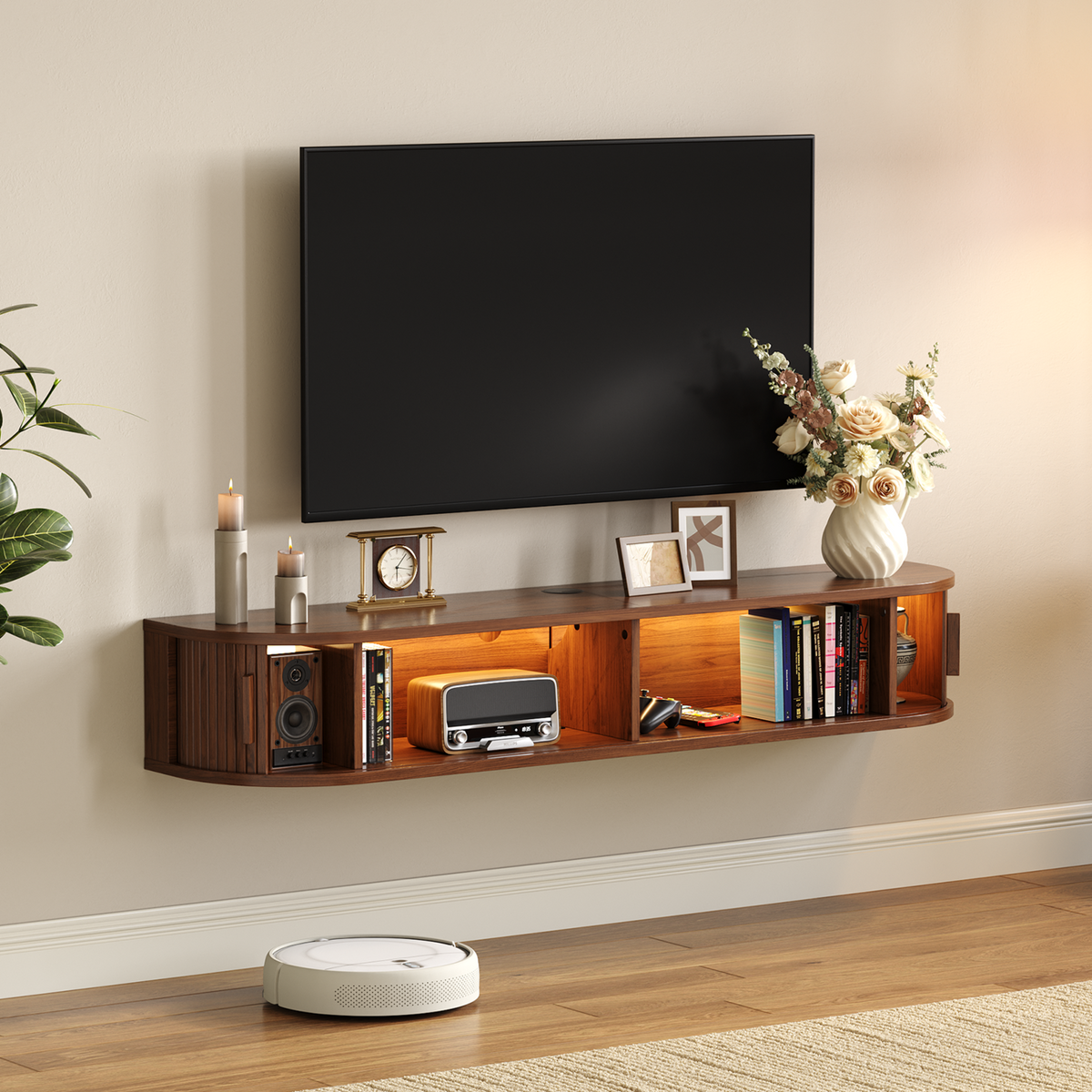 55 Inch Floating TV Stand with LED Light