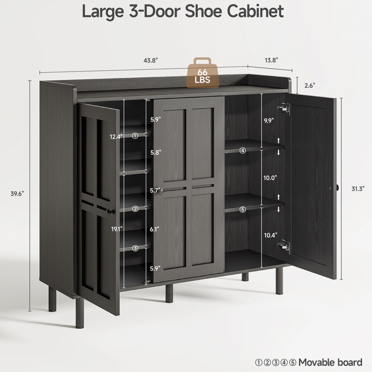 Freestanding Shoe Cabinet with 3 Doors and Shelves