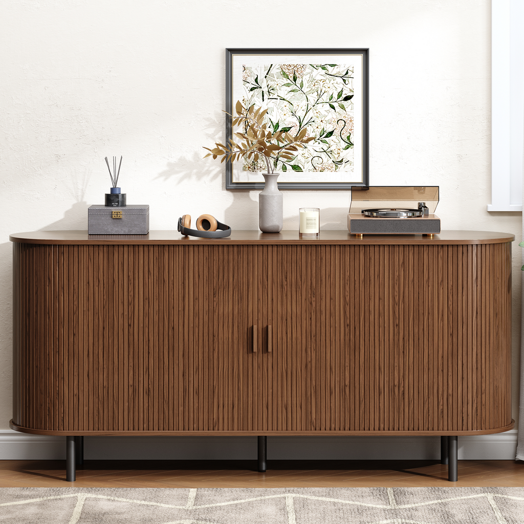 63 Inch Fluted Buffet Sideboard Coffee Bar Cabinet