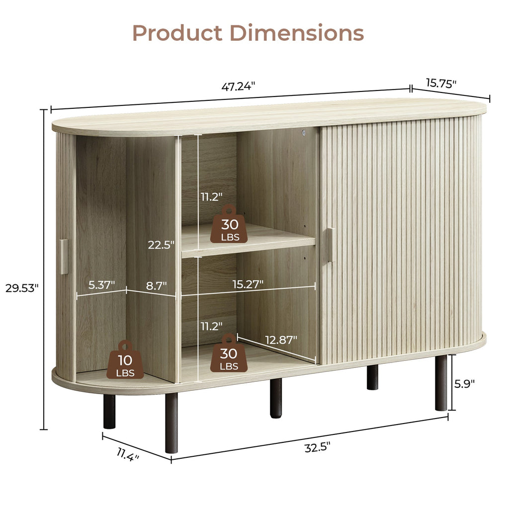 48 Inch Fluted Buffet Sideboard Coffee Bar Cabinet