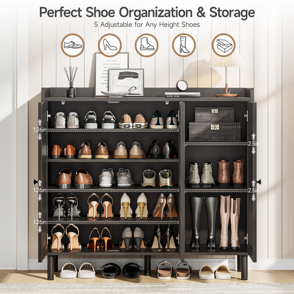 Freestanding Shoe Cabinet with 3 Doors and Shelves