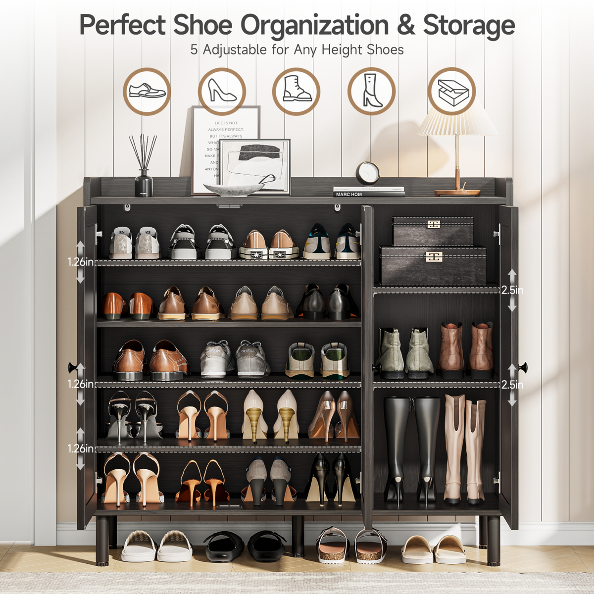 Freestanding Shoe Cabinet with 3 Doors and Shelves