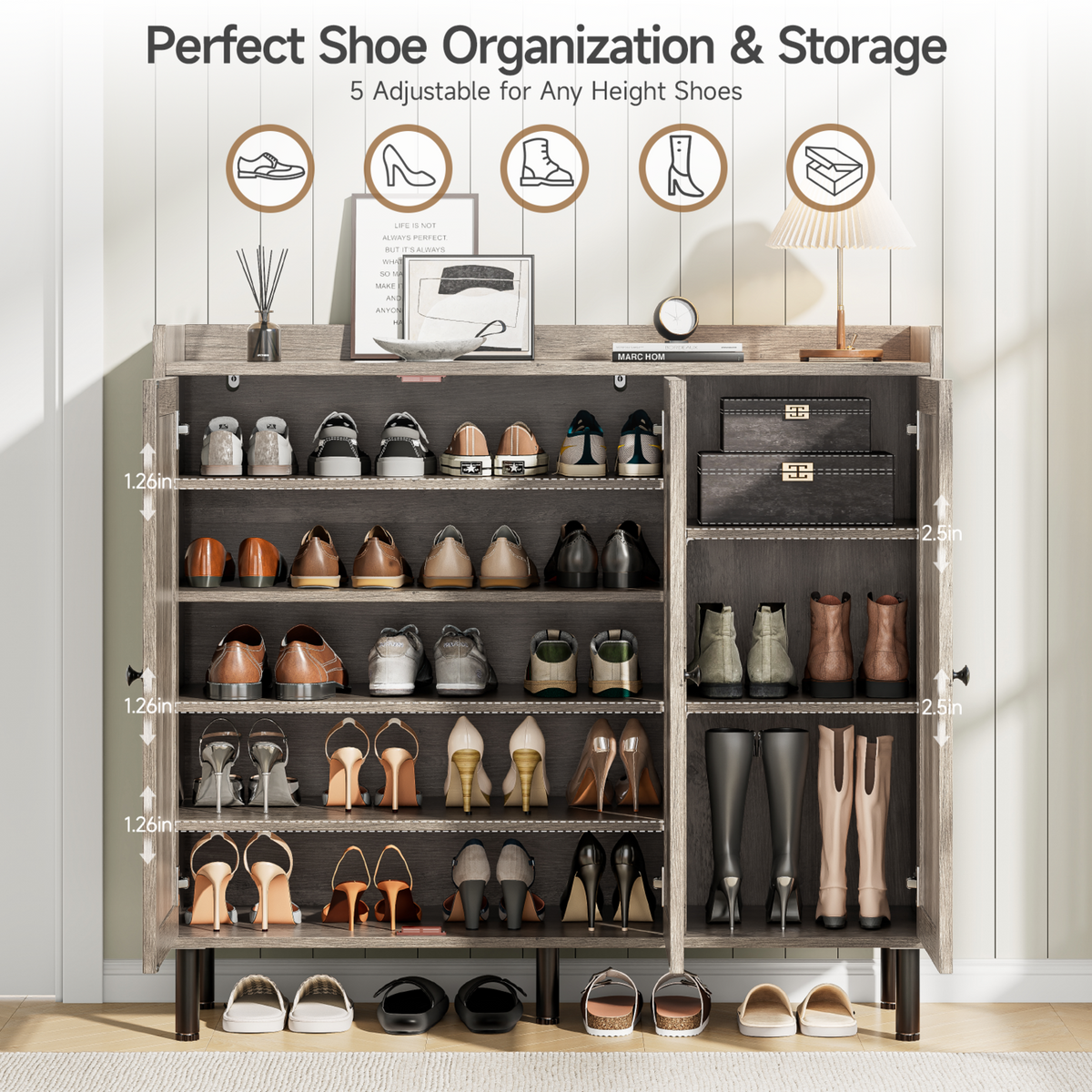Freestanding Shoe Cabinet with 3 Doors and Shelves