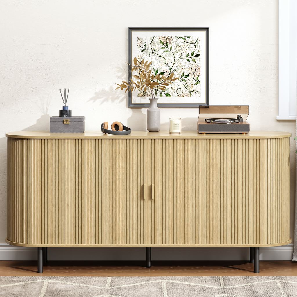 63 Inch Fluted Buffet Sideboard Coffee Bar Cabinet