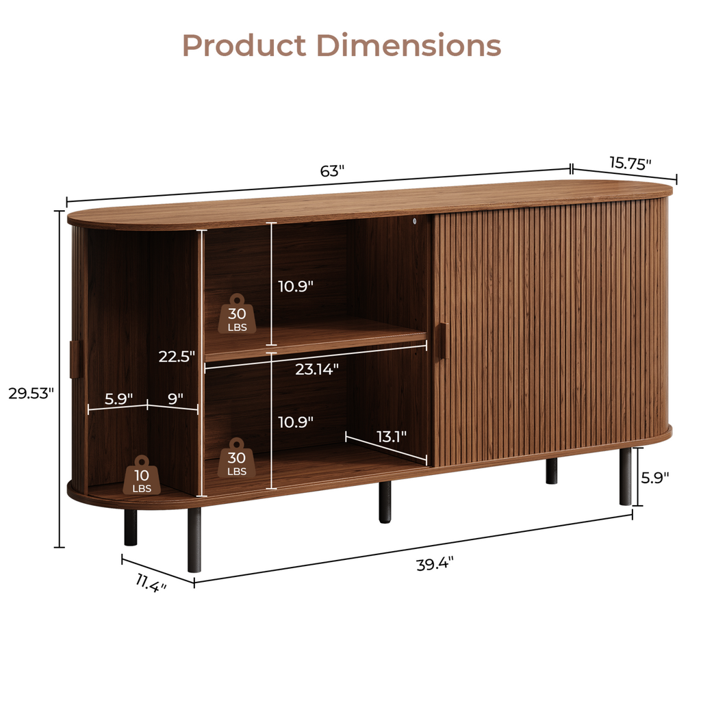 63 Inch Fluted Buffet Sideboard Coffee Bar Cabinet