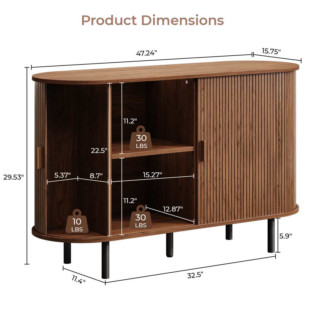 48 Inch Fluted Buffet Sideboard Coffee Bar Cabinet