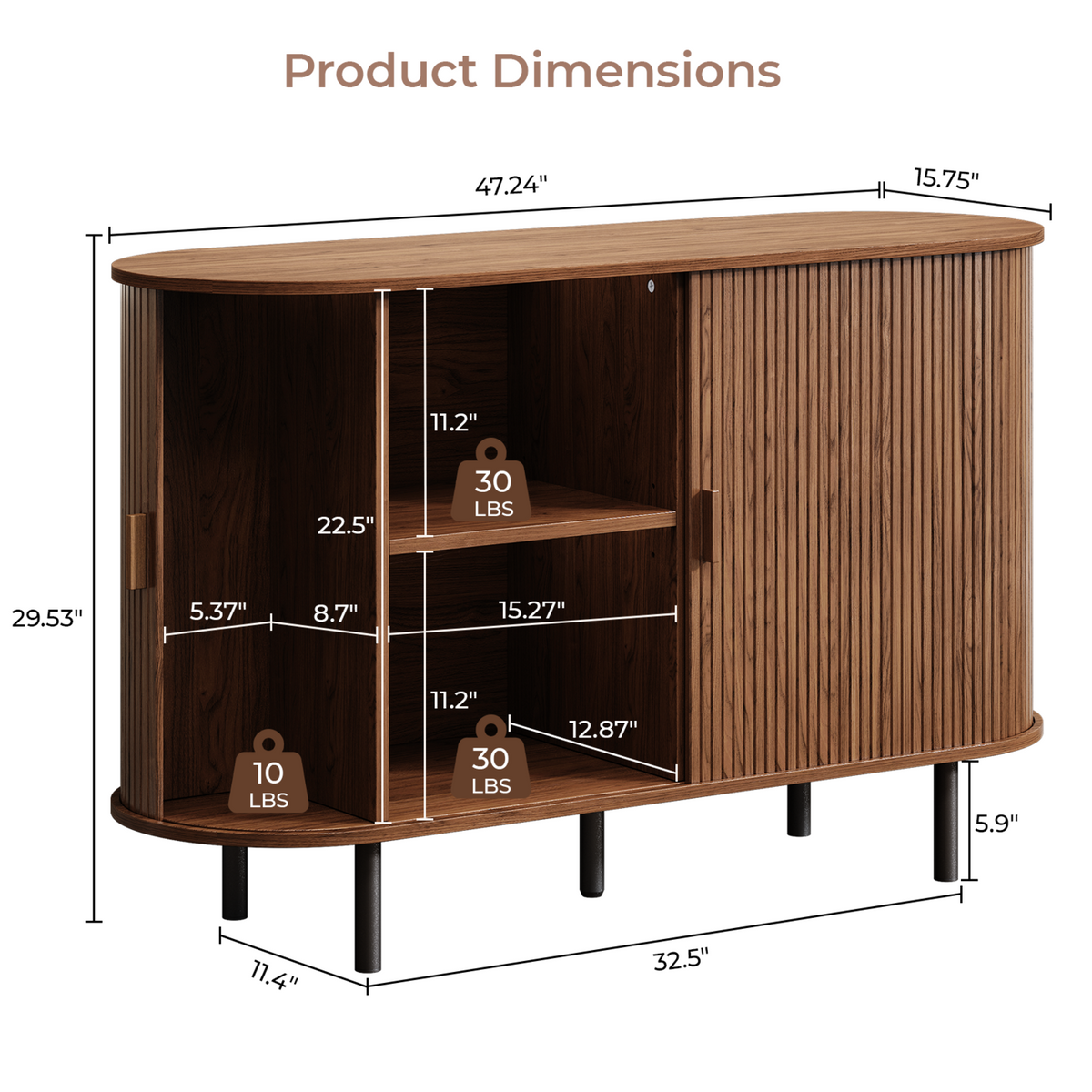 48 Inch Fluted Buffet Sideboard Coffee Bar Cabinet