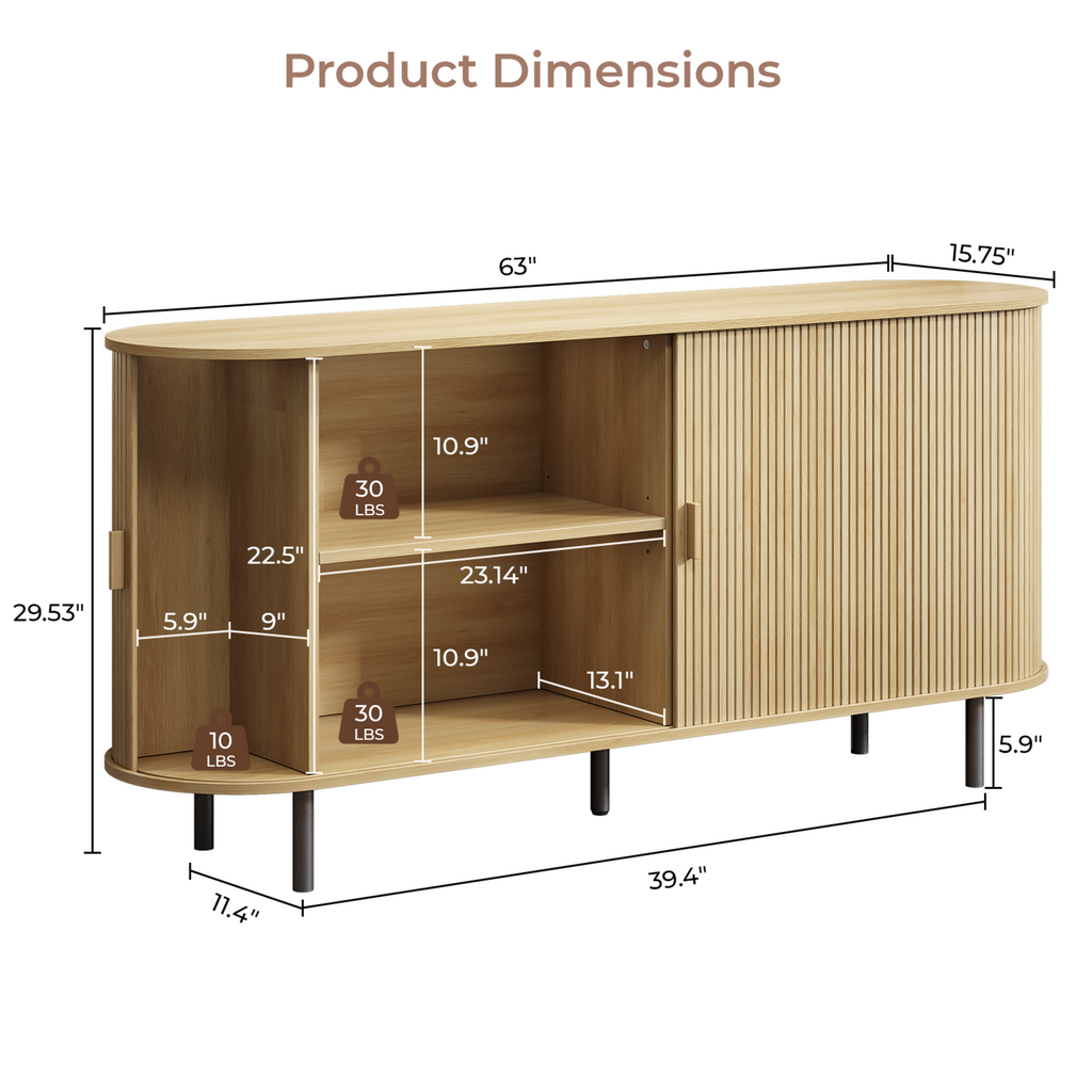 63 Inch Fluted Buffet Sideboard Coffee Bar Cabinet