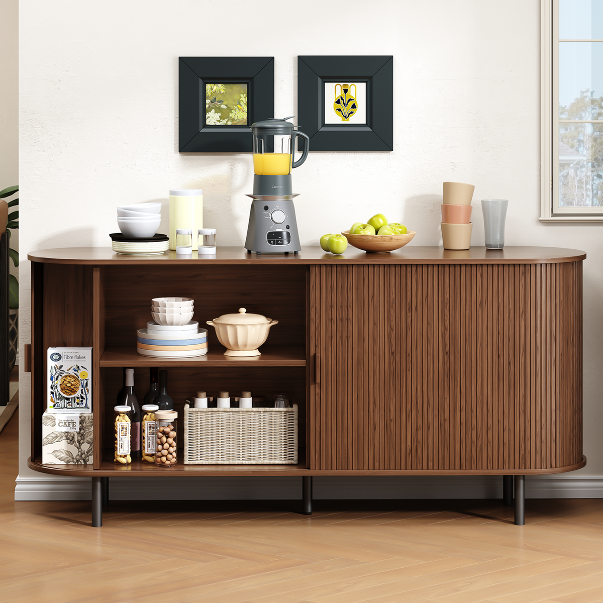 63 Inch Fluted Buffet Sideboard Coffee Bar Cabinet