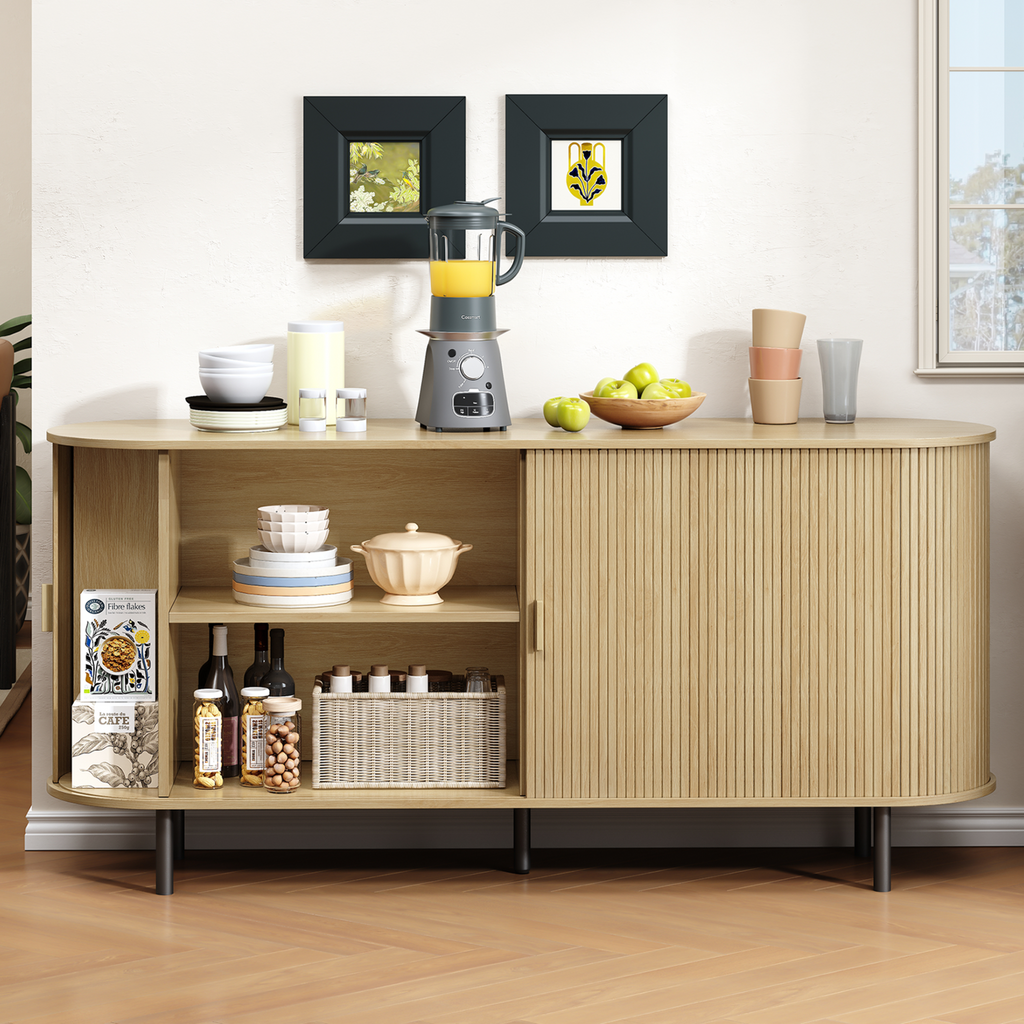 63 Inch Fluted Buffet Sideboard Coffee Bar Cabinet