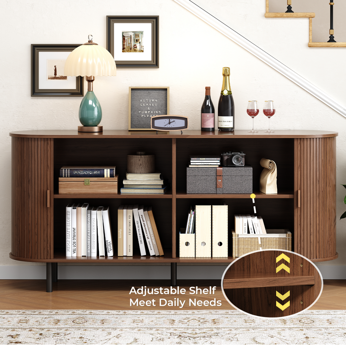 63 Inch Fluted Buffet Sideboard Coffee Bar Cabinet