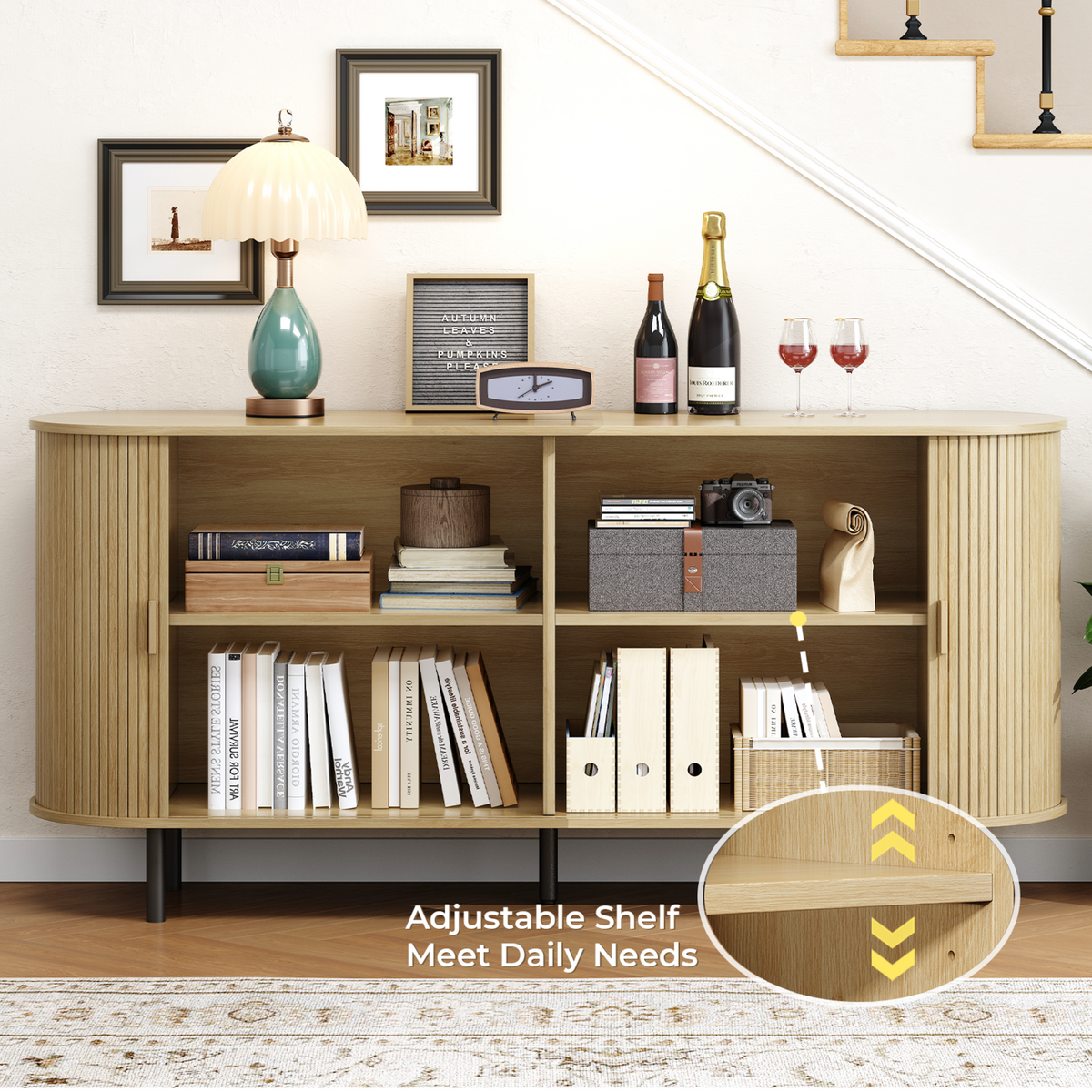 63 Inch Fluted Buffet Sideboard Coffee Bar Cabinet