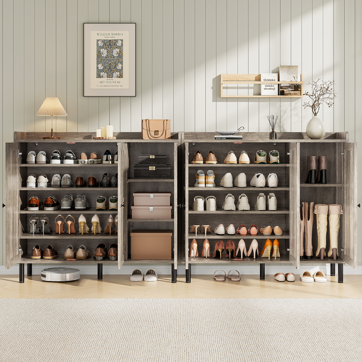 Freestanding Shoe Cabinet with 3 Doors and Shelves