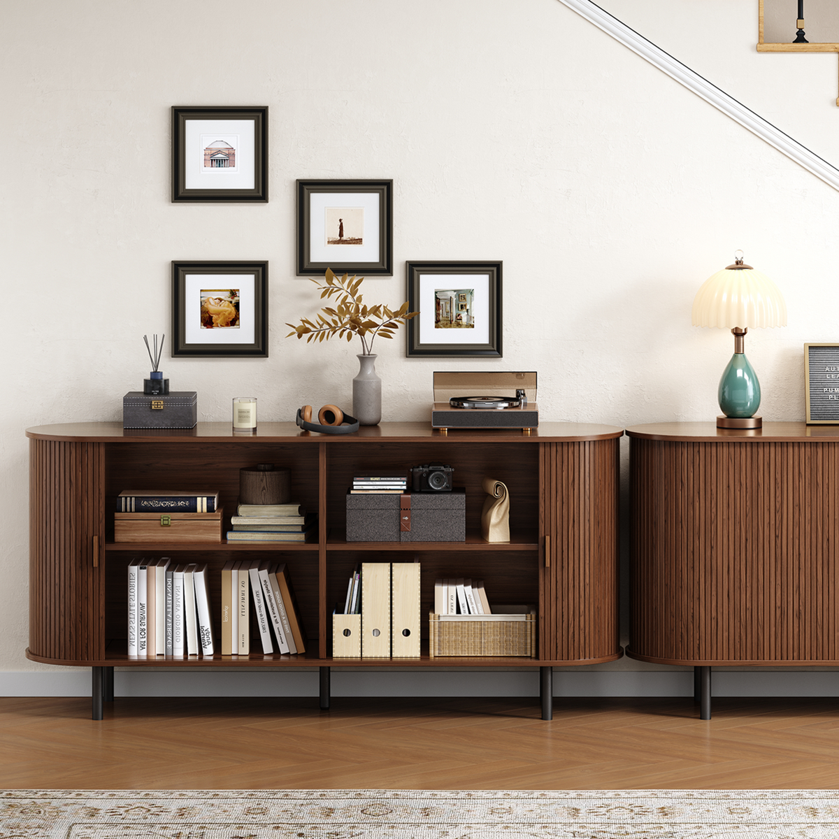 63 Inch Fluted Buffet Sideboard Coffee Bar Cabinet