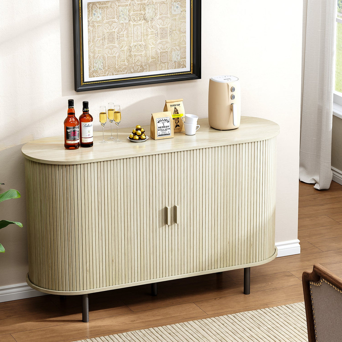 48 Inch Fluted Buffet Sideboard Coffee Bar Cabinet