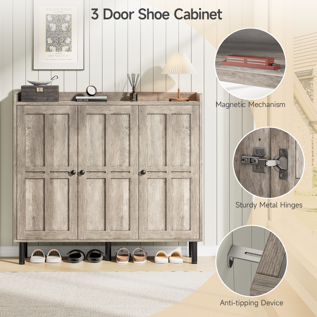 Freestanding Shoe Cabinet with 3 Doors and Shelves