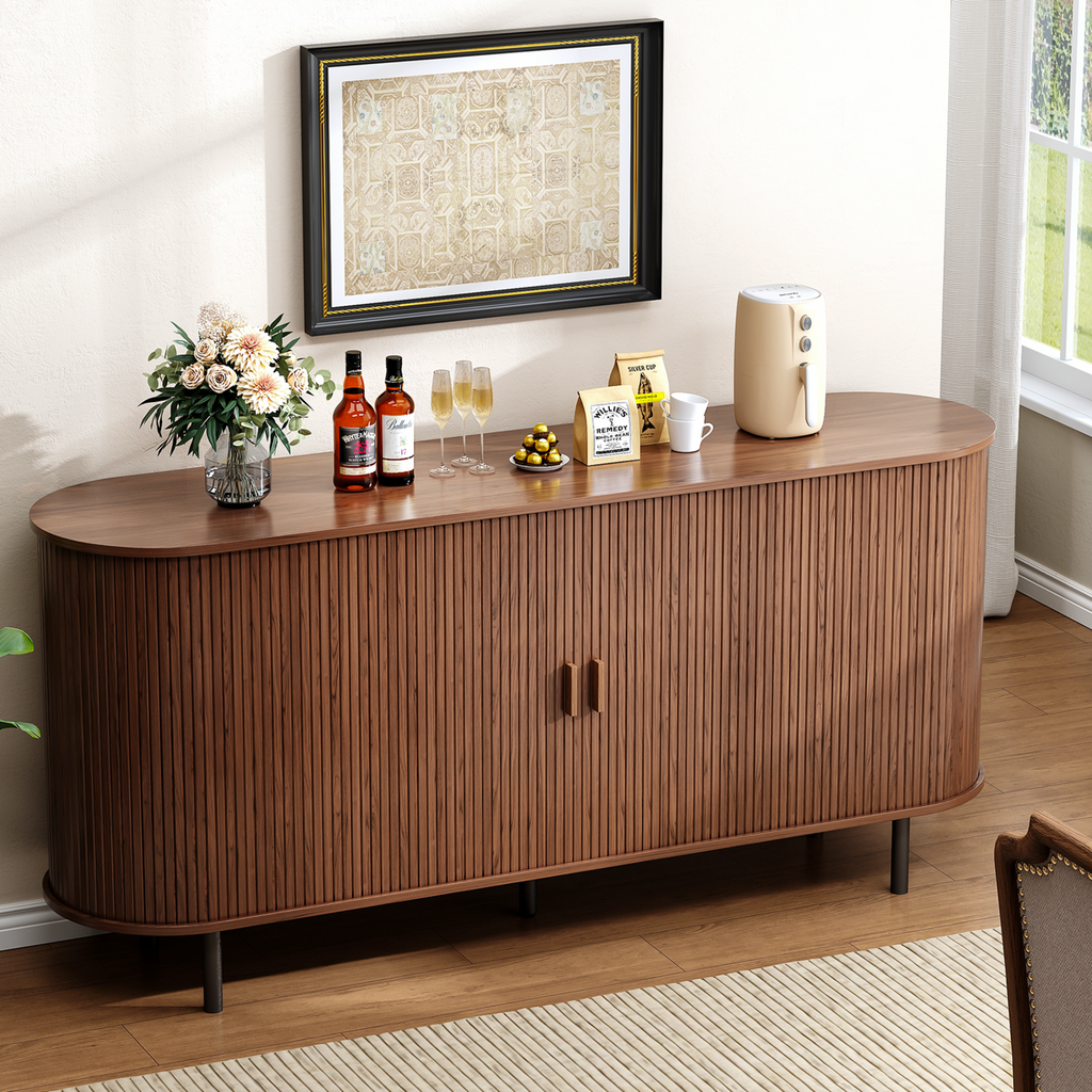 63 Inch Fluted Buffet Sideboard Coffee Bar Cabinet