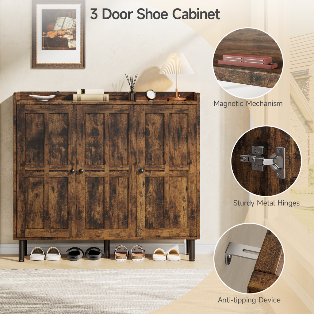 Freestanding Shoe Cabinet with 3 Doors and Shelves