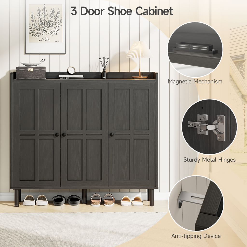 Freestanding Shoe Cabinet with 3 Doors and Shelves