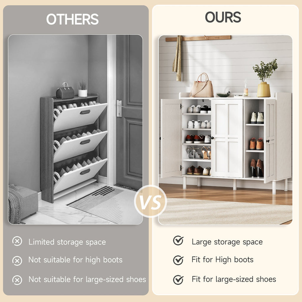 Freestanding Shoe Cabinet with 3 Doors and Shelves