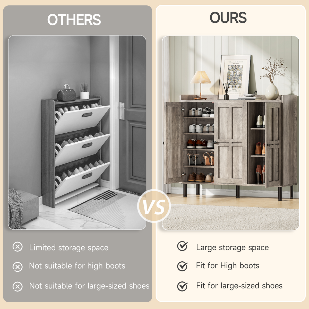 Freestanding Shoe Cabinet with 3 Doors and Shelves